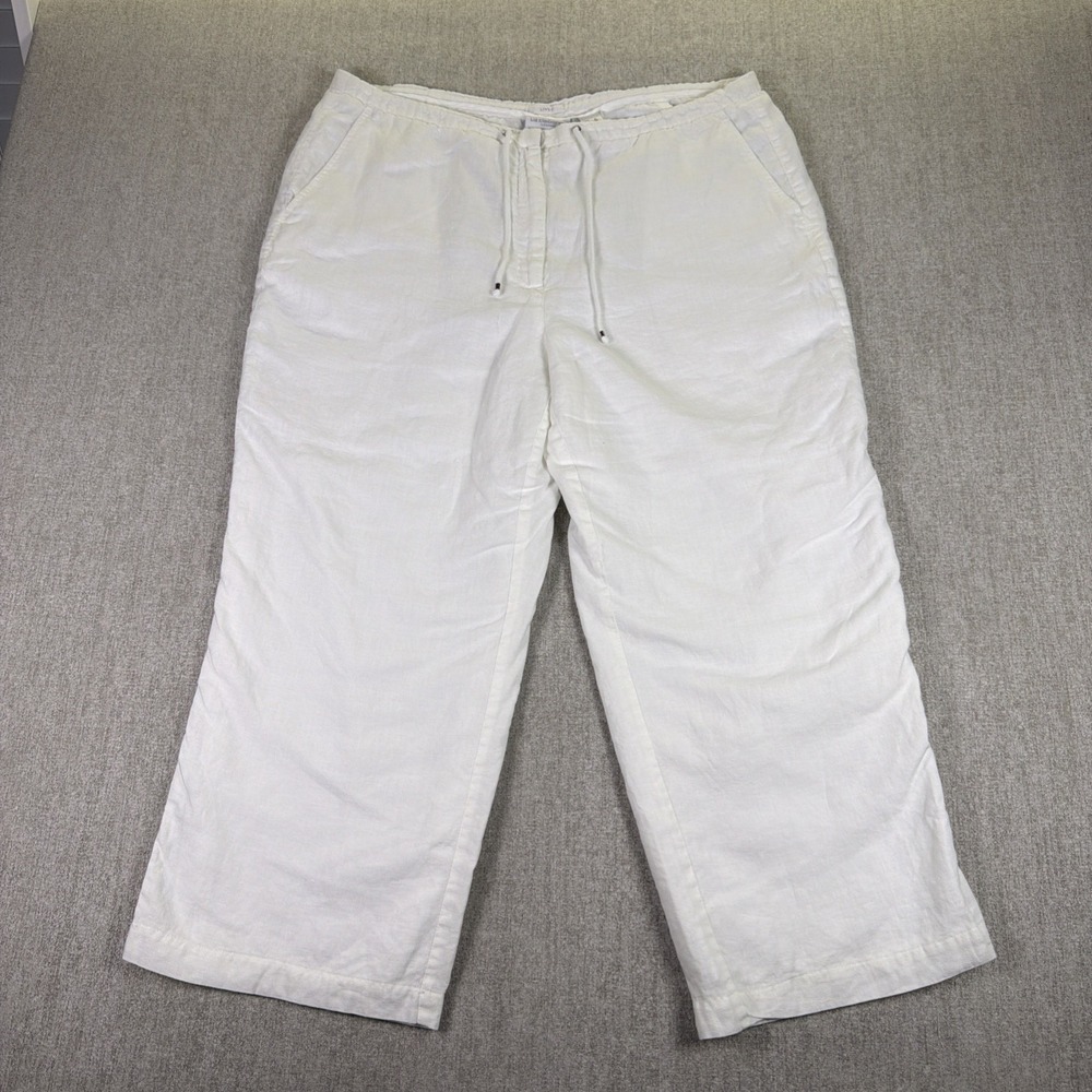 Liz Claiborne Pants Women XL White Wide Leg Linen Cropped Beach Resort